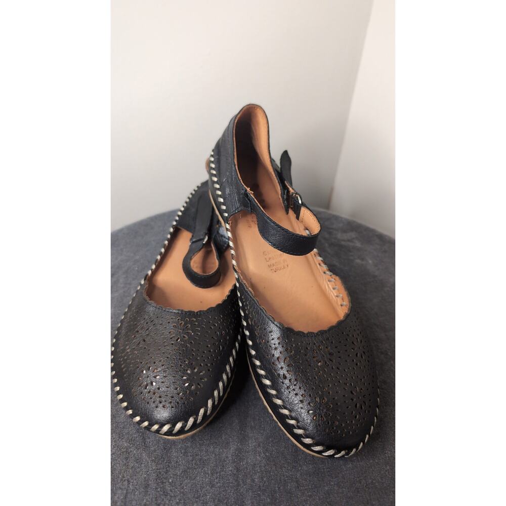 Spring Step Leather Mary Jane Flats Size 39 Black Comfort